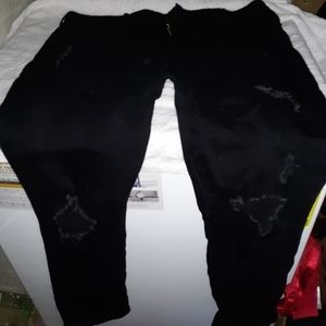 Old Navy Power Slim Straight High Rise Black Distressed Jeans